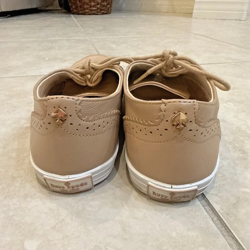 Kate Spade Leather Derby Oxford Lace Up Sz 9M Sneaker Shoe Tan Nude Comfort‎